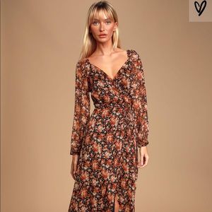 Lulus Floral Print Chiffon Wrap Maxi Dress